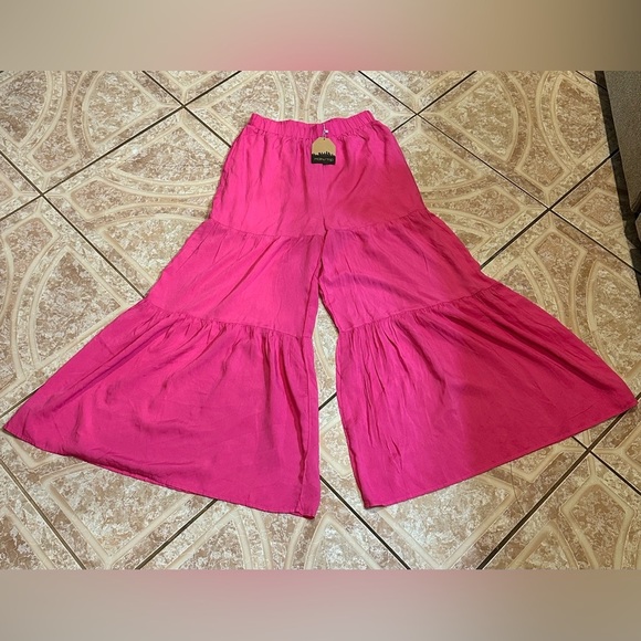 Main Strip Pants - Main Strip Fuchsia Tiered Wide Leg Pants